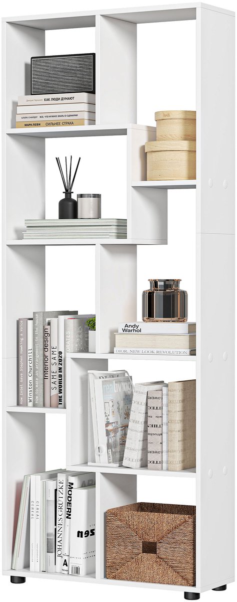Boekenkast, zigzag, 70 x 24 x 178 cm (l x b x h), wit | Modern design, spaanplaat