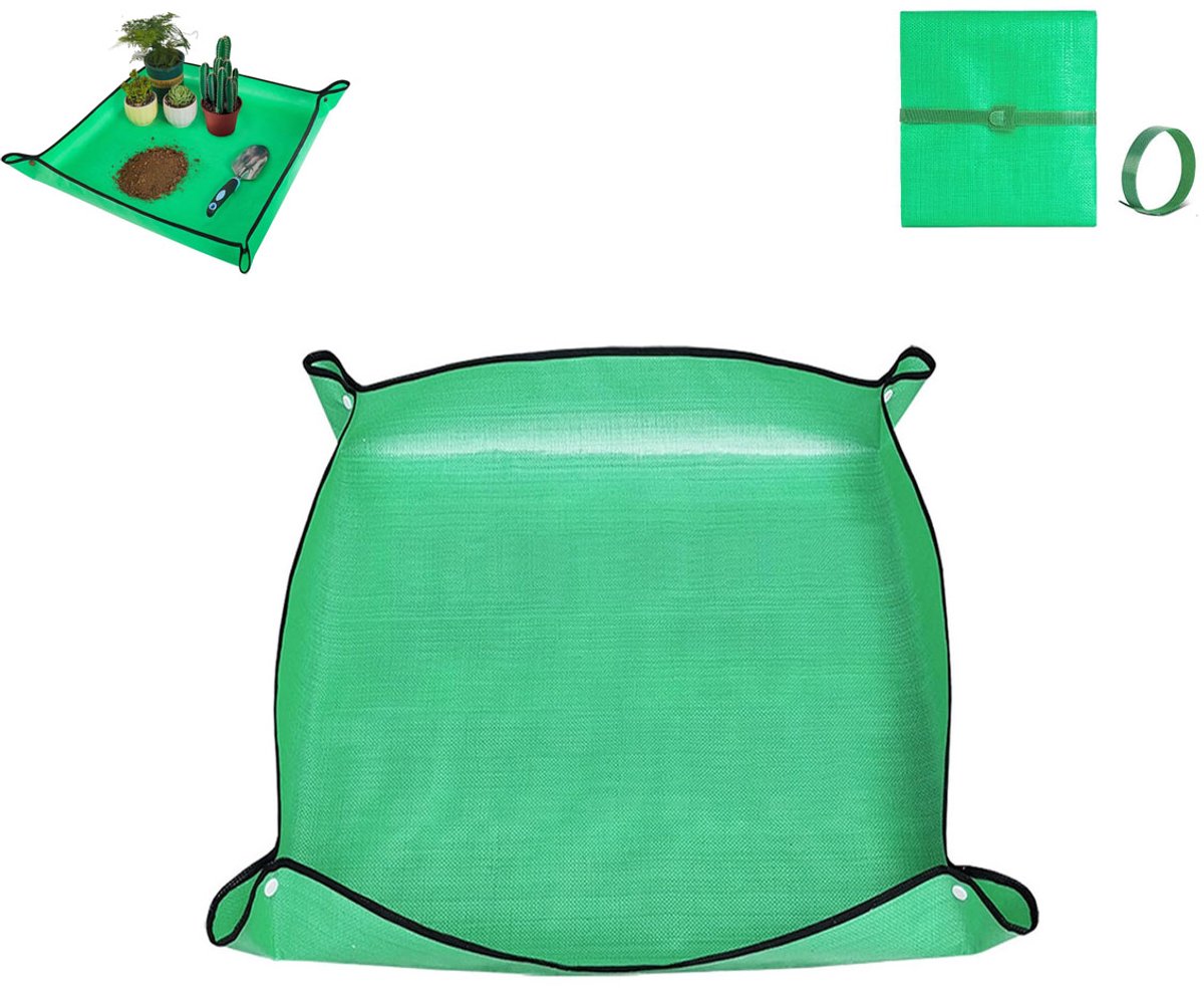 Tuinplantmat - Plantenverplantmat - 100x100cm - Opvouwbaar - Met drukknopen aan alle vier zijden - Geschikt voor het verplanten van planten, zaailingen in potten en in de tuin - Groen