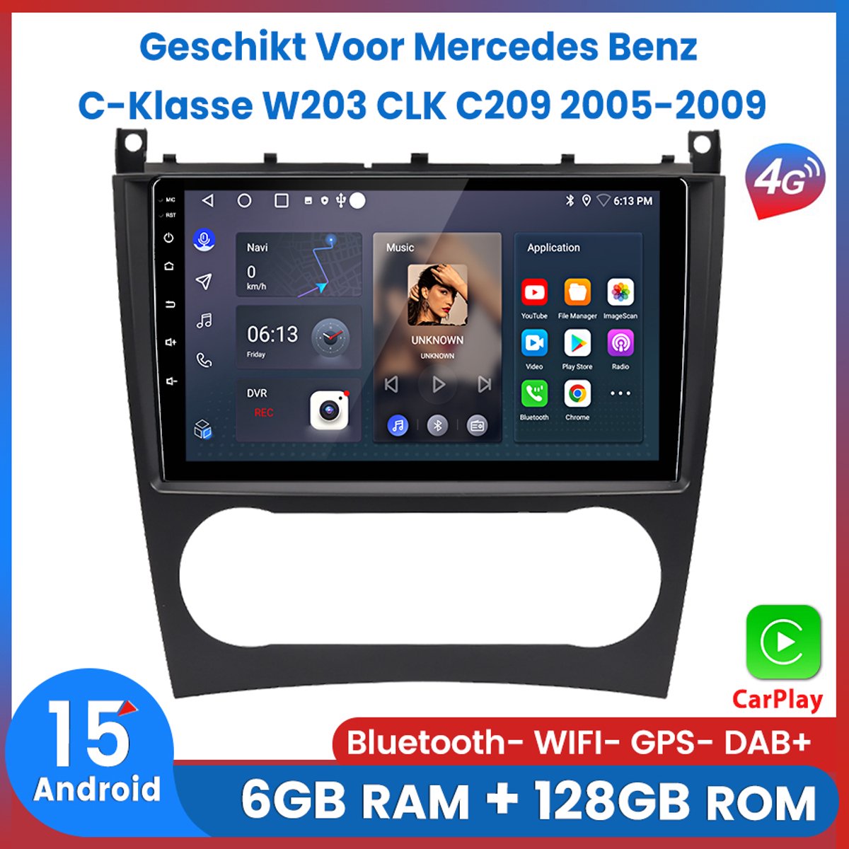 Awesafe Autoradio - 6GB+128GB met Carplay en Android auto - Geschikt Voor Mercedes Benz C-Klasse W203 CLK C209 2005 t/m 2009 - Radio scherm met Navigatie GPS - 8 Kern V1PRO Versie - Draadloos Apple Carplay & Android - Bluetooth 4G Wifi