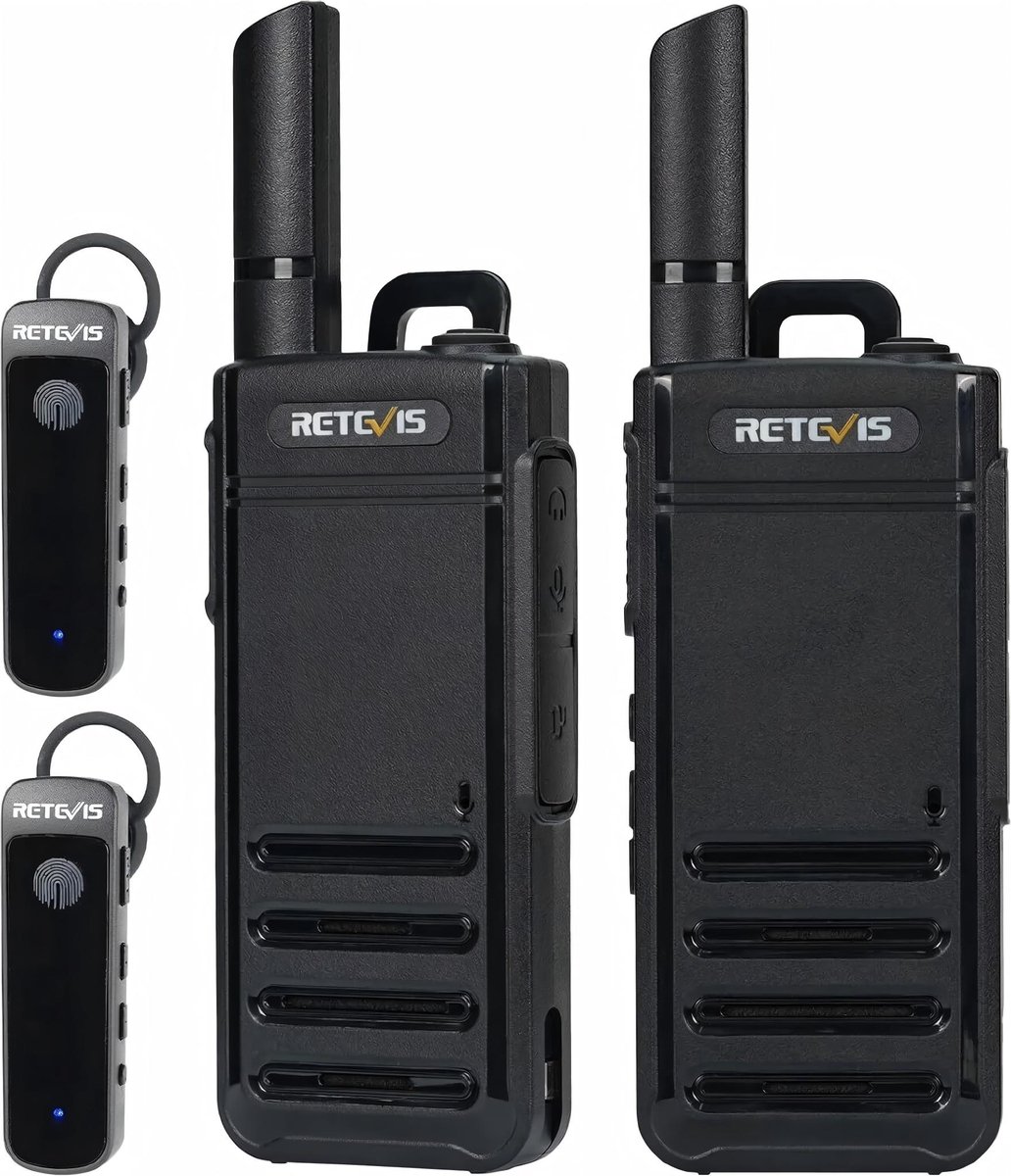 Professionele Portofoon Retevis RB639P - PMR446 walkie talkies voor volwassenen - met oortjes -VOX - USB-C - voor restaurant - Team Calling -zwart 4 stuks
