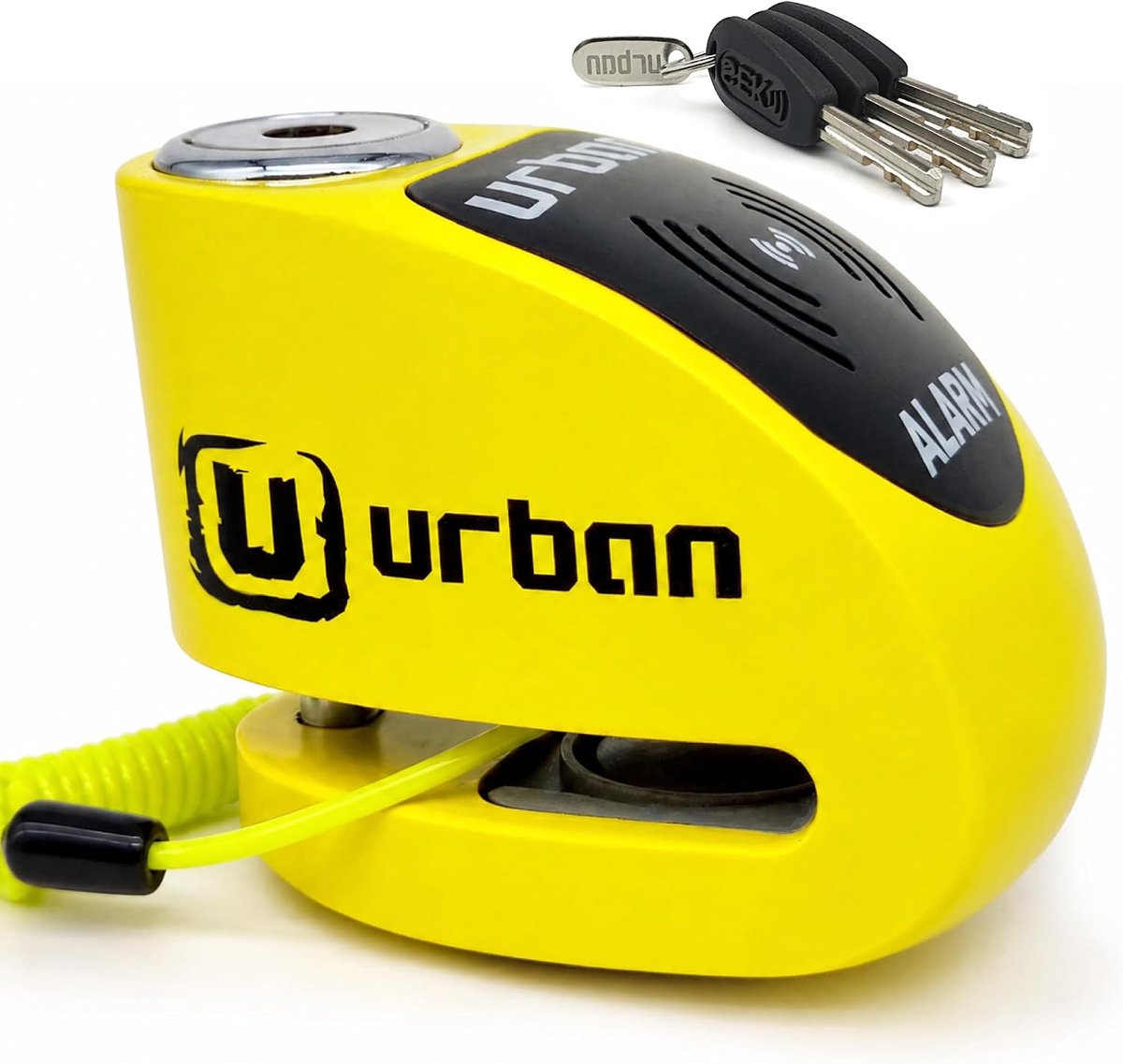 SnelShoppen - Antivol Moto Schijfslot met Alarm 6mm - Geel Fluorescerend - Universeel, Waterdicht, Stalen Behuizing, Inclusief 3 Sleutels