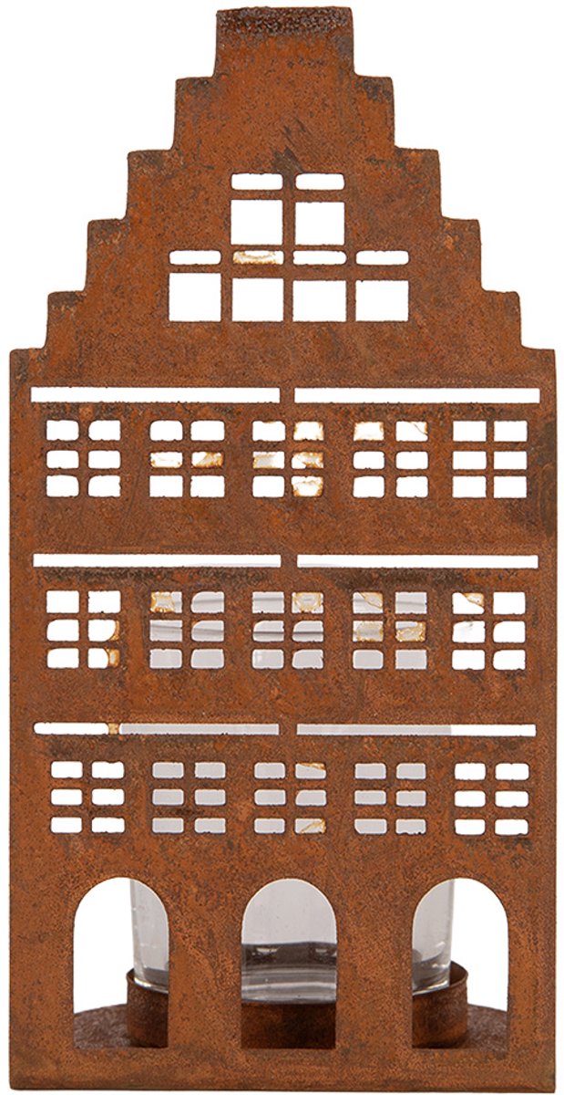 Clayre & Eef Waxinelichthouder Huis 8x8x15 cm Bruin Metaal