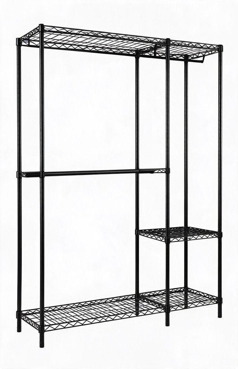 HOERFURIY Vrijstaand kledingrekken - 110x40x194 cm - 318KG - Roestvrij metaal met verstelbare opslagplanken