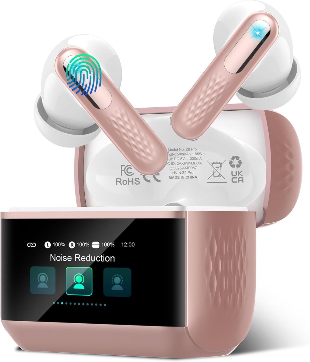 SnelShoppen - Bluetooth Hoofdtelefoon 5.4, Draadloze Stereo Hoofdtelefoon met Multifunctioneel Touch Screen, HiFi ANC/ENC Geluidsonderdrukking, Sky Bl