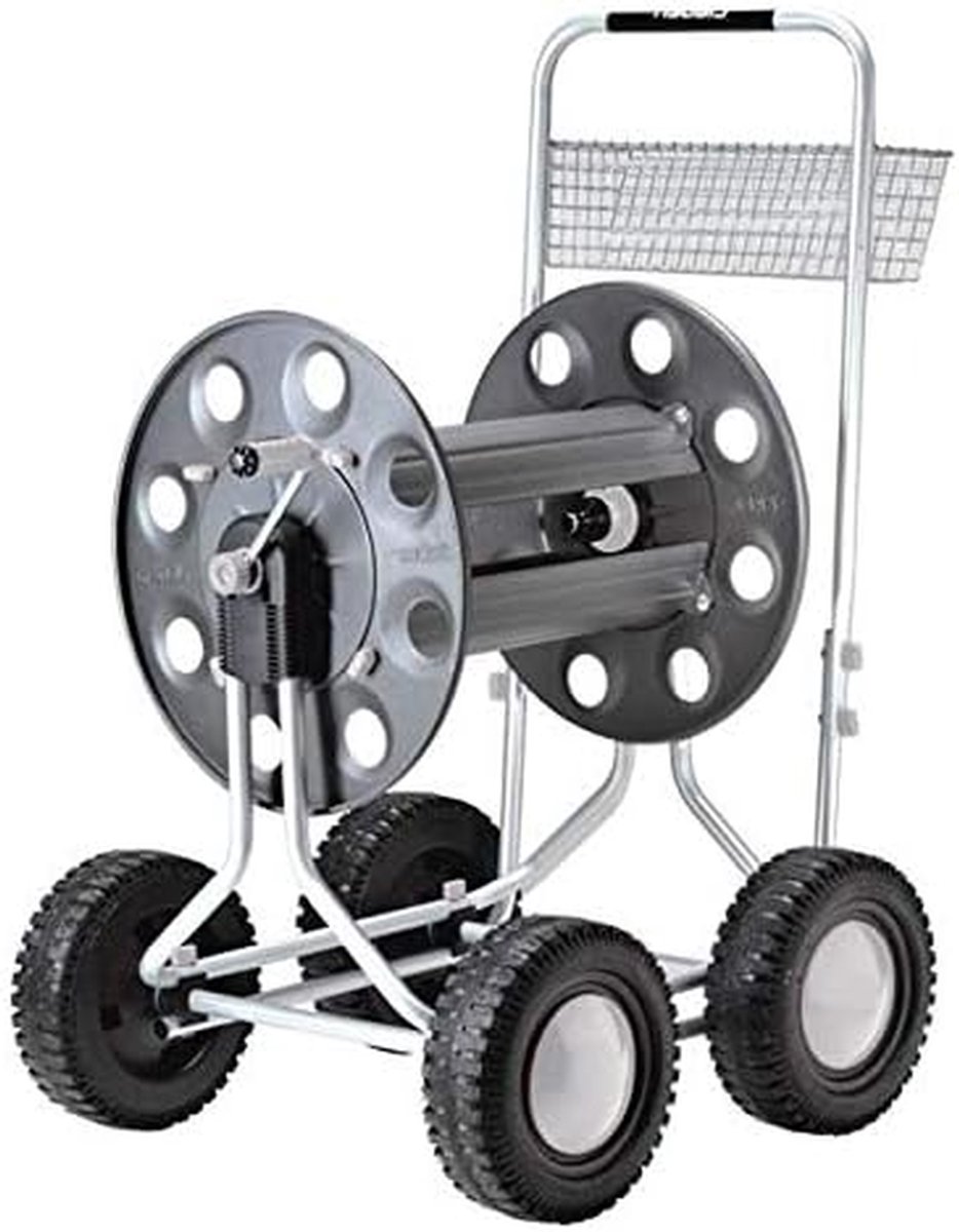 Slangenwagen Metaal - Slanghaspel Trolley - Tuinslang Opbergen - 4-Wiel Stabiliteit - 165 meter capaciteit - Grijs