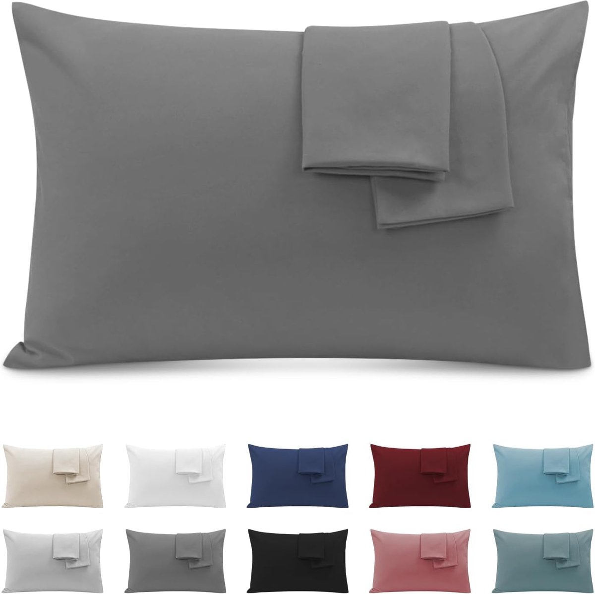 SnelShoppen - Kussensloop Set van 2 voor Tweepersoonsbed 50x80cm, Donkergrijs, Premium Microfiber 110GSM, Hypoallergeen, Zacht en Ademend met Onzichtb