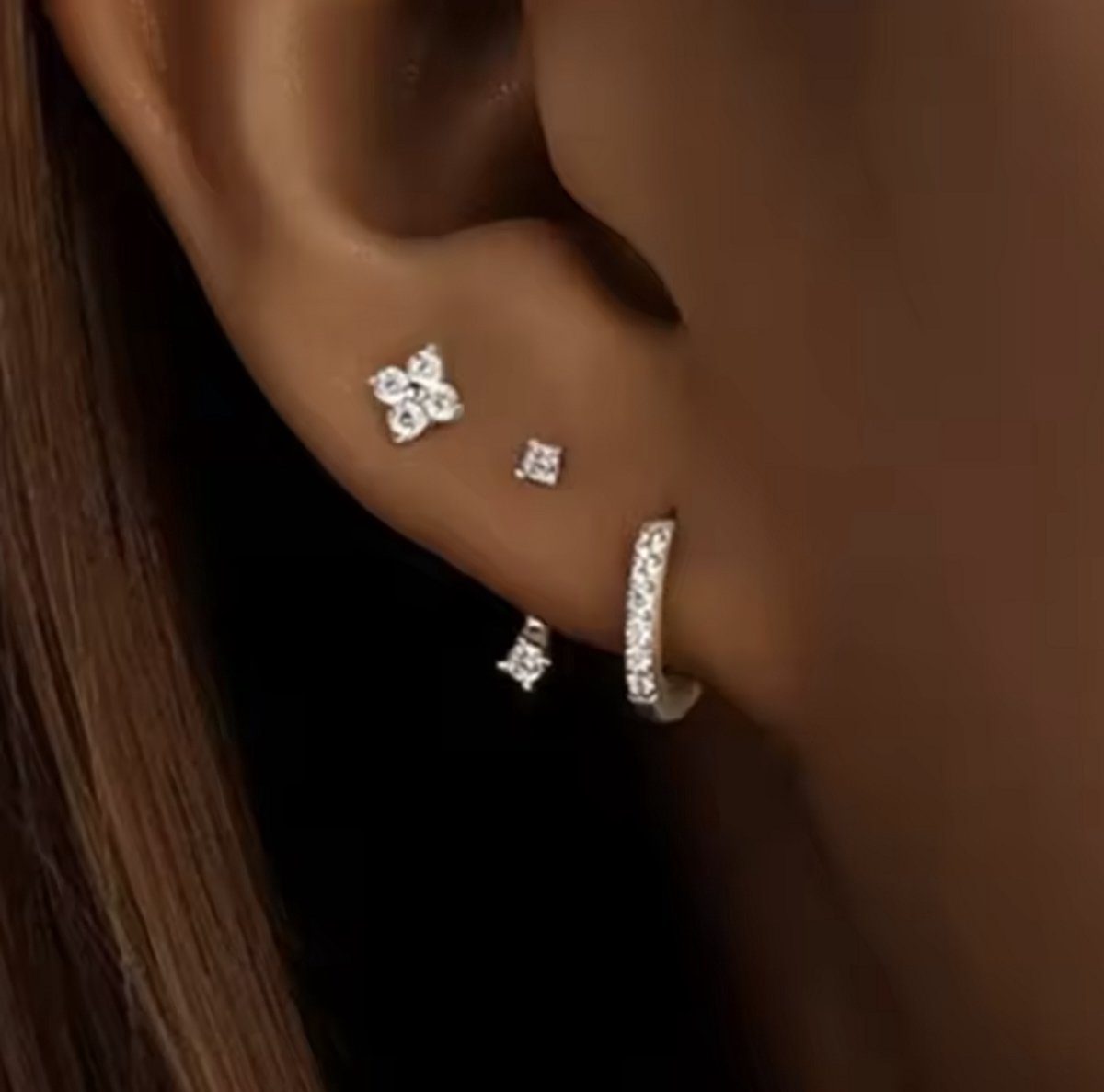 Oorbellen Set - 3 stuks - Kleur: Zilver - Luxe Oorbellen - Incl. Cadeauverpakking - Oorhangers / Oorring / Oorknopjes - Hoge Kwaliteit RVS - Stainless Steel / Roestvrijstaal - Verkleurt Niet - Oorbellen Set - Oorbellen Vrouwen / Dames