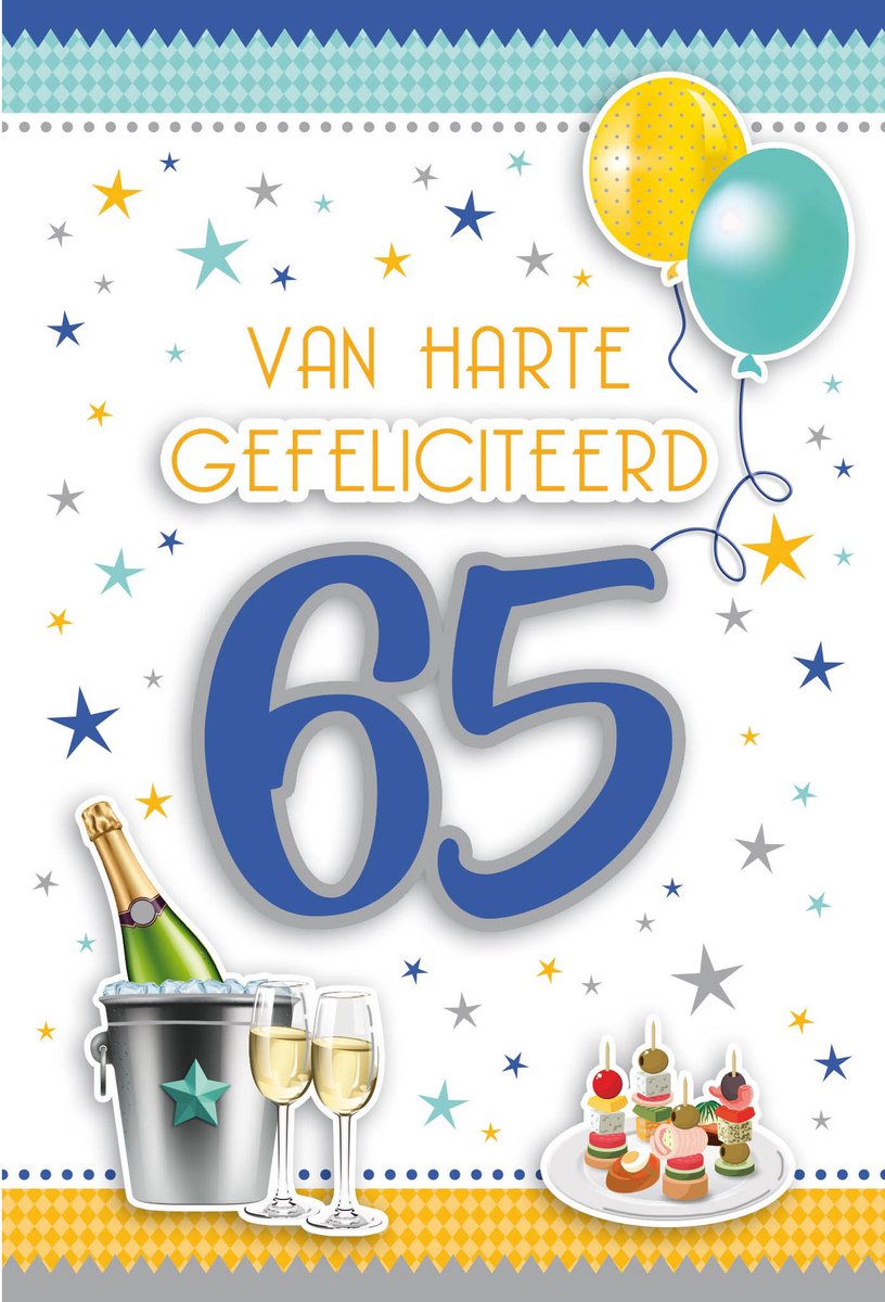 Wenskaart | 6 stuks | Luxe 3D wenskaart 65 jaar man