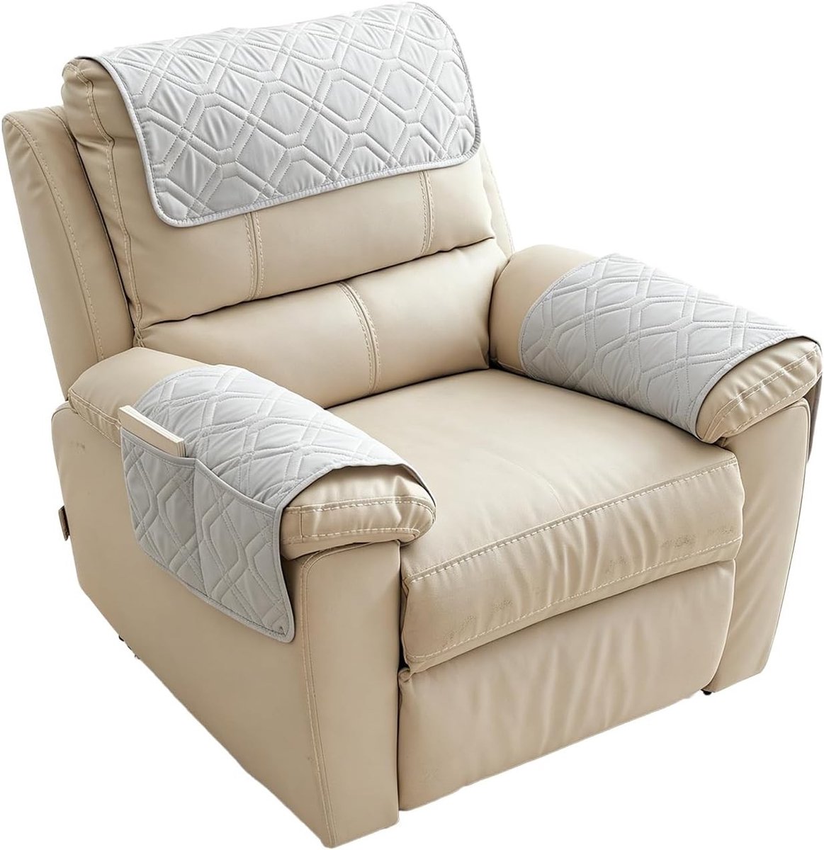 Armleuningbeschermer voor relaxstoelen en fauteuils, gewatteerde antislip meubelbescherming met handige opbergzakken voor optimale bescherming en stijl