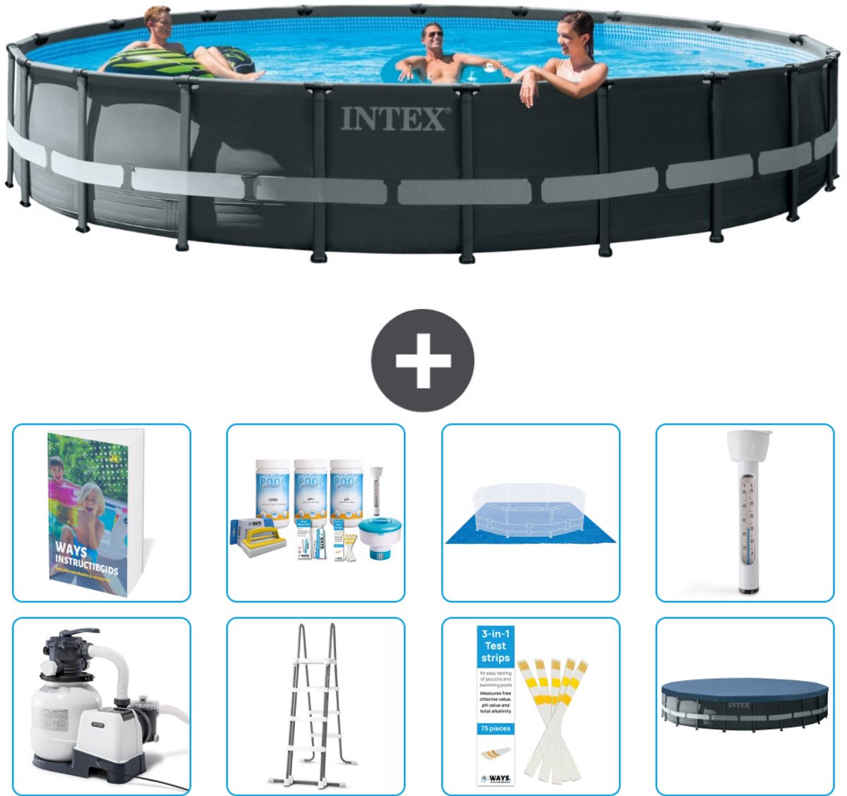Intex Rond Ultra XTR Frame Zwembad - 610 x 122 cm - Inclusief Pomp - Ladder - Grondzeil - Afdekzeil - Onderhoudspakket - Thermometer - 9-delig