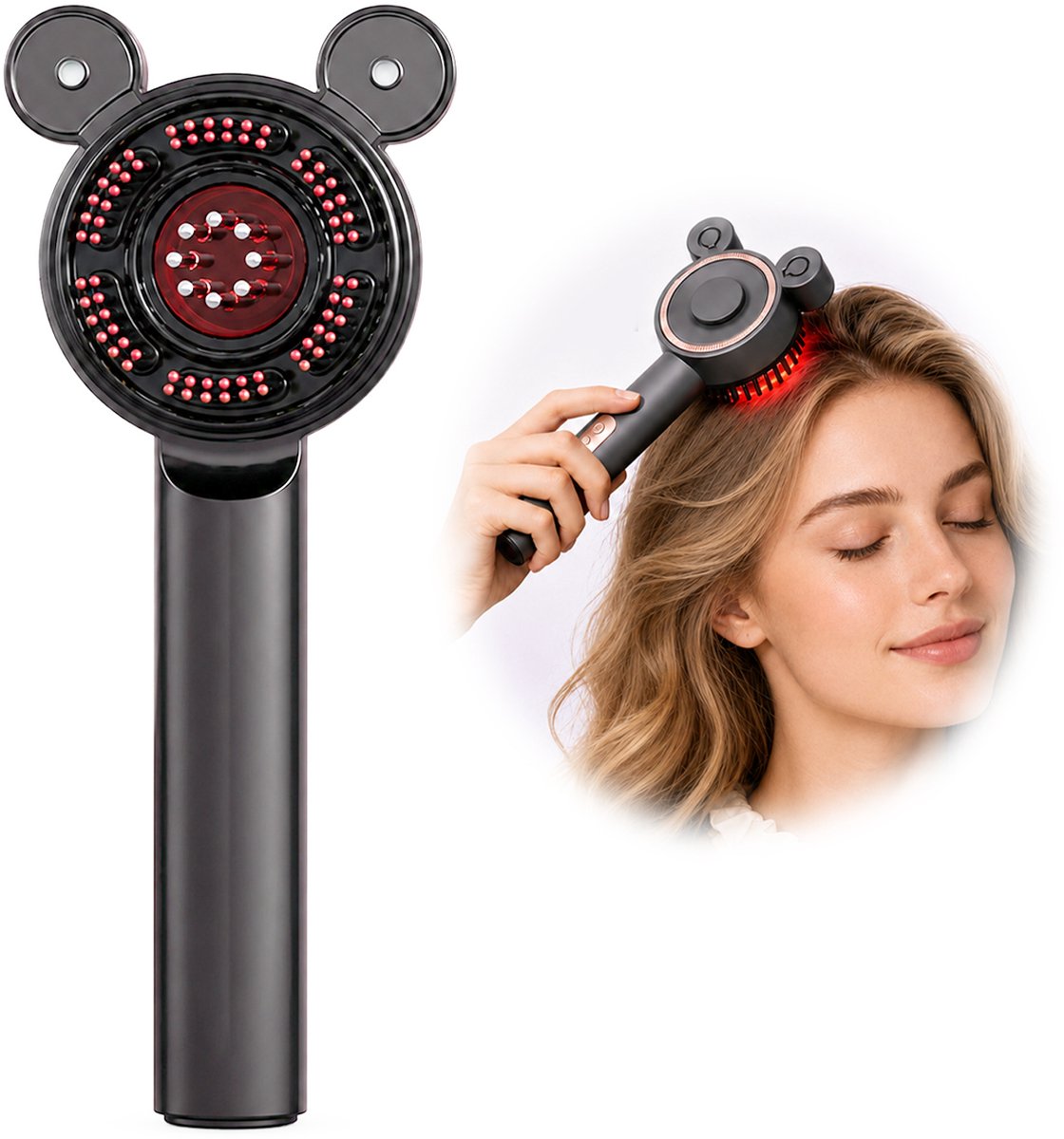 Elektrische Hoofdhuid Massageborstel – Hoofdhuidmassager met Verneveling, 3 LED-Lichtmodi en 3 Vibratiestanden – USB-C Oplaadbaar – Voor Hoofdhuid- en Haarverzorging – Dames en Heren – Grijs – 225 × 100 × 55 mm – 1 Stuk