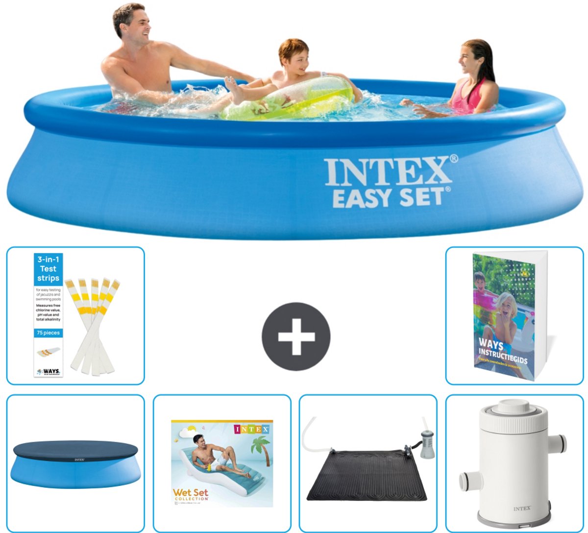 Intex Rond Opblaasbaar Easy Set Zwembad - 305 x 61 cm - Blauw - Inclusief Afdekzeil - Loungebed - Solar Mat - Zwembadfilterpomp - 7-delig
