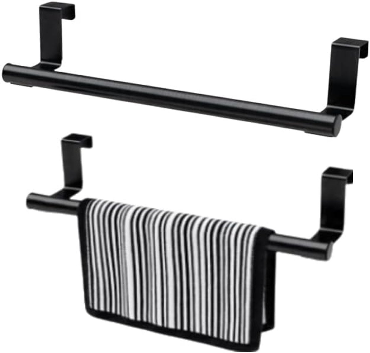 Keuken Handdoekstang - Theedoekhouder - Handdoekrek Keukenkast - Zonder Boren - Antislip & Krasvrij - Roestvast Staal - Voor Keukenkast Keuken, Badkamer En Slaapkamer - Zwart - 23 cm