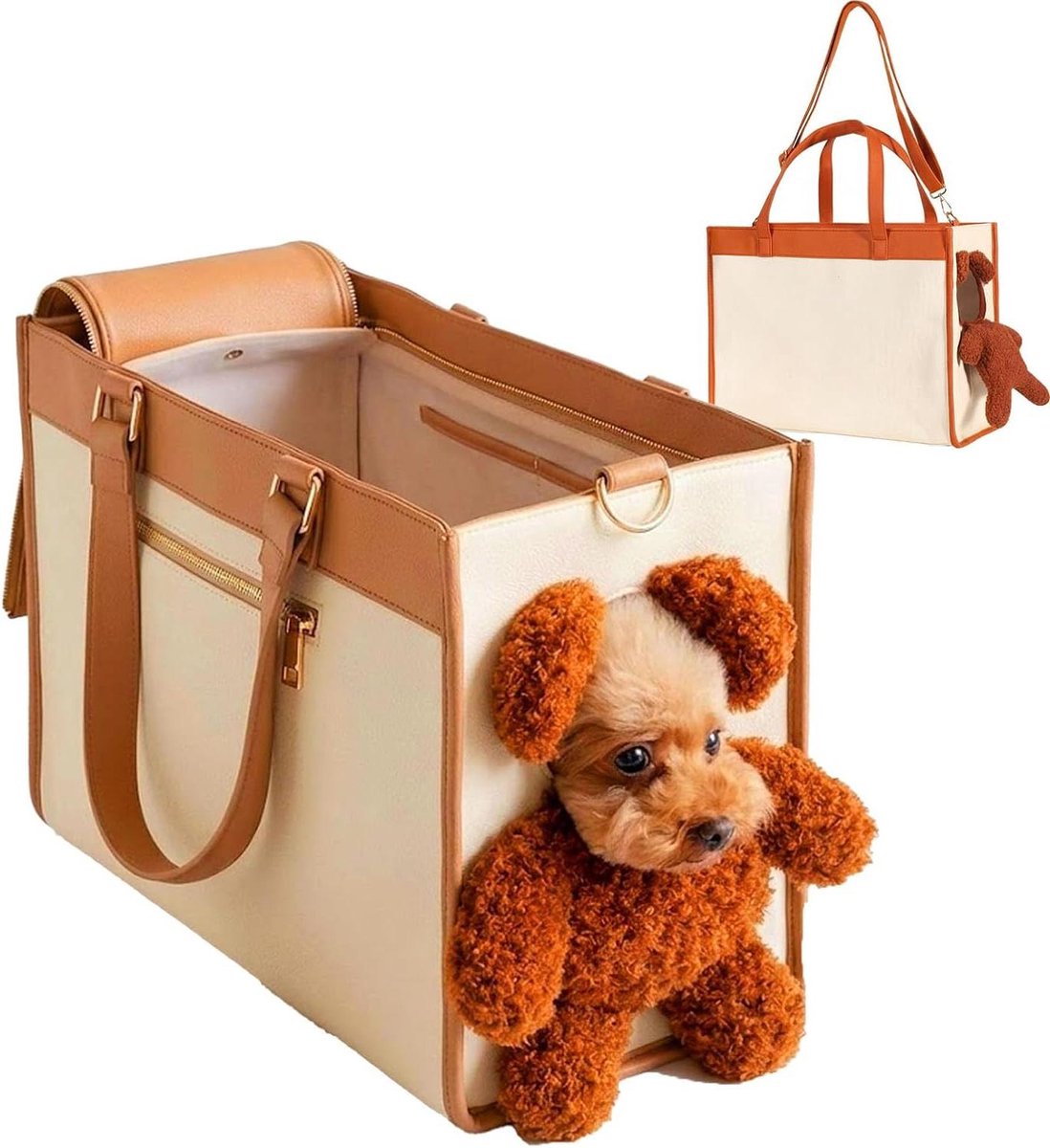 Pluche Beer Tas - Dierenmand Draagtas - Dieren Vervoeren - Oren Decoratie - Medium - Grijs