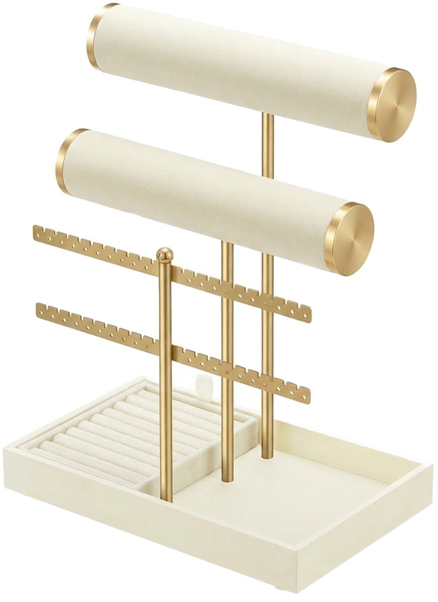 Sieradenstandaard met afneembare ringhouder - 15 x 22 x 29,2 cm - Witgoud