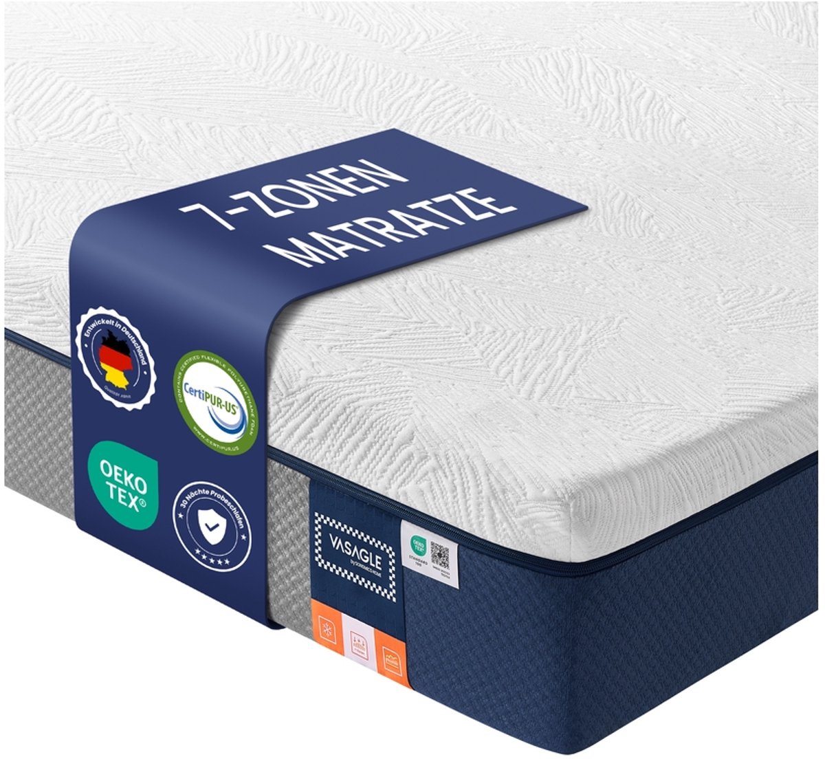 Gel-traagschuimmatras van 140 x 200 cm met ergonomische ondersteuning - 200 x 140 x 20 cm - Blauw