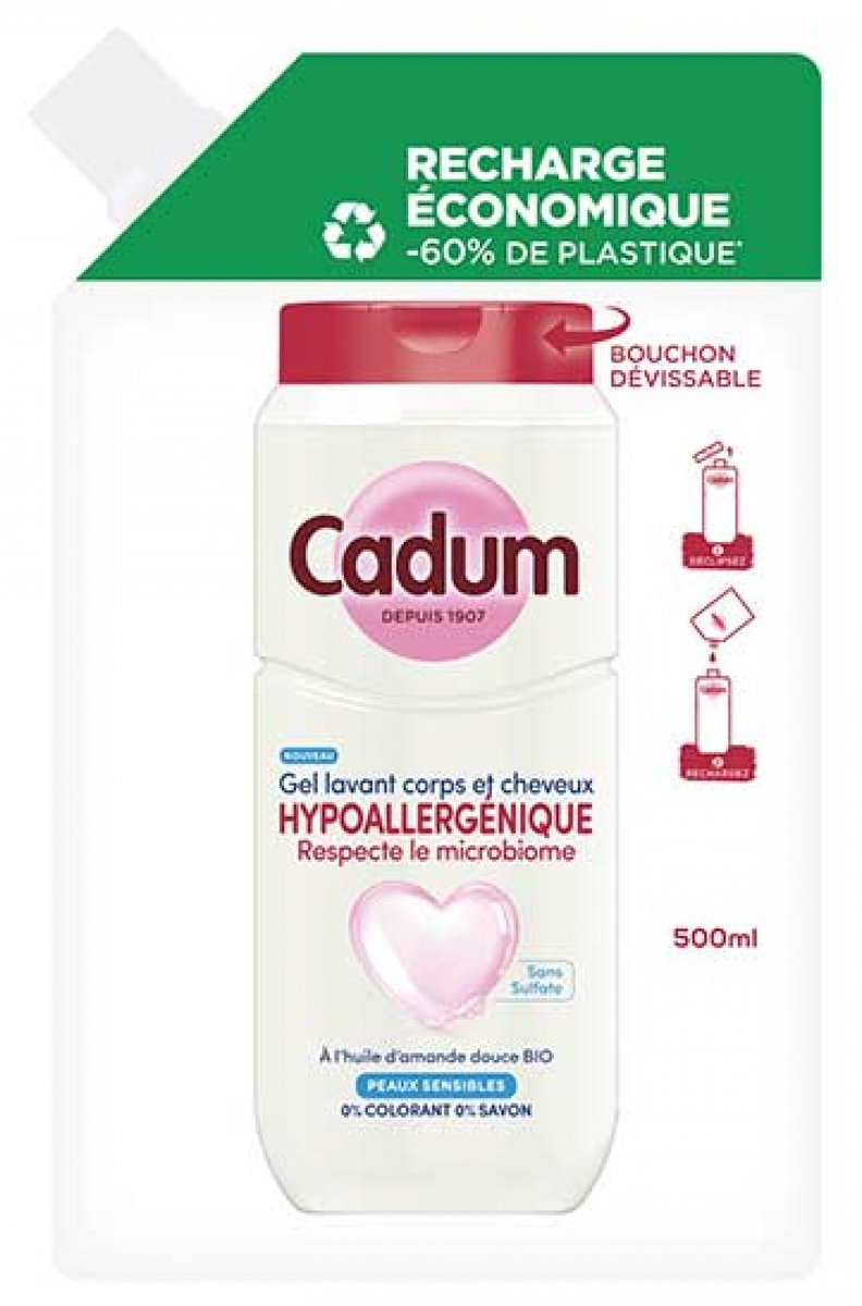 Cadum Wasgel Lichaam en Haar Hypoallergeen Eco-Navulling 500 ml