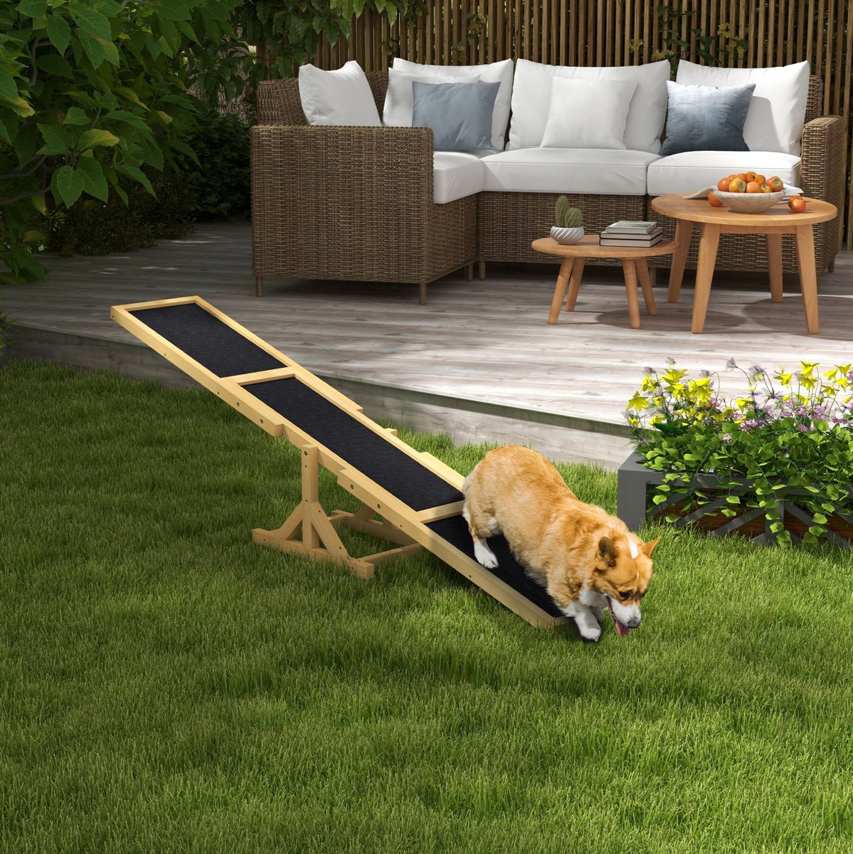 REDOM - Hondenwip - Antislip - Balans- en behendigheidstraining - Voor honden tot 30 kg - Buitengebruik - Dennenhout - Geel - 180 x 30 x 54 cm