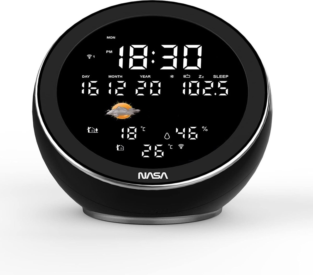 SnelShoppen - Weerstation met Bluetooth Speaker Zwart - Digitale Temperatuur, Vochtigheid, Draadloze Geluidsinstallatie voor Thuis, Tuin, Camping en F