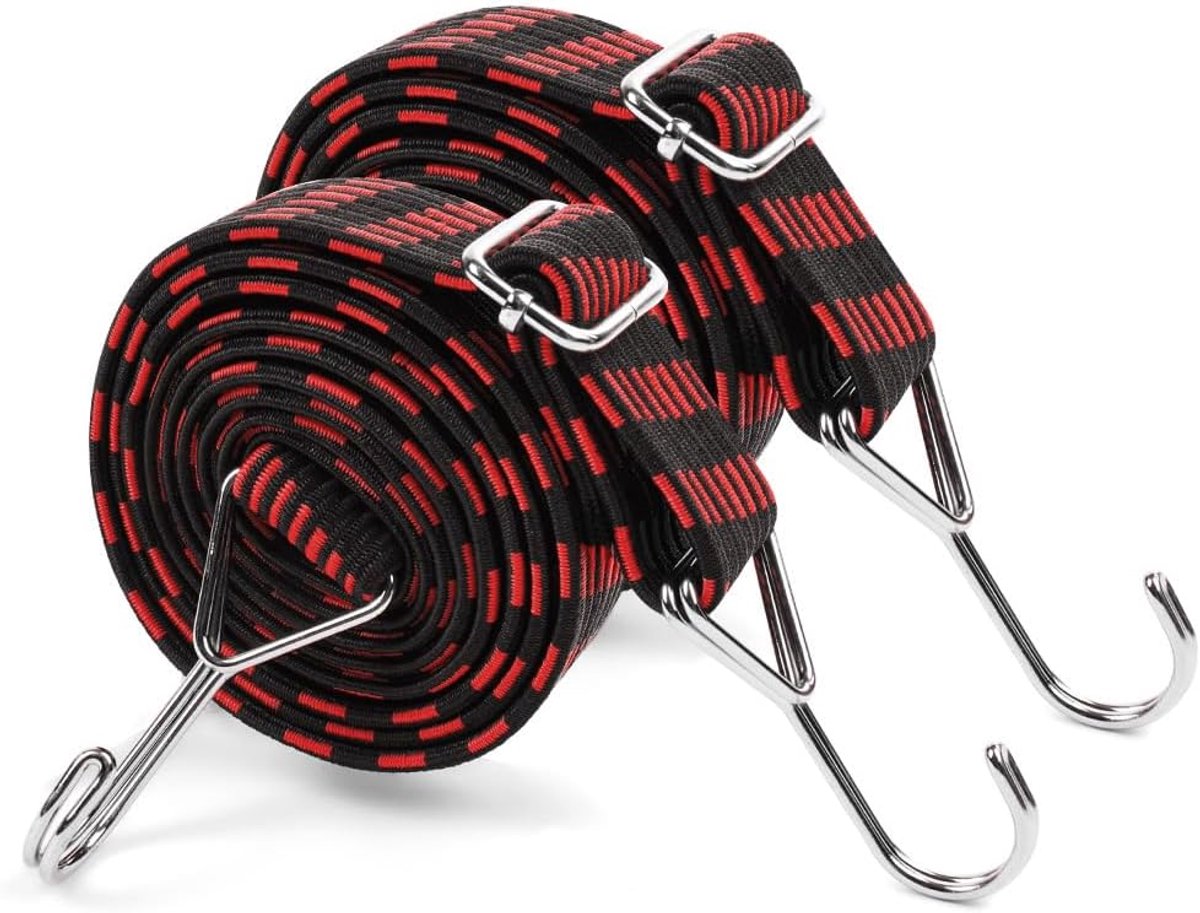 SnelShoppen - Long Bungee Cords 3cm Breed, Flat Bungee Cords met Haken, 4 Stuks, Premium Elastische Luggage Bungee Banden voor Fietsen, Kamperen, Auto