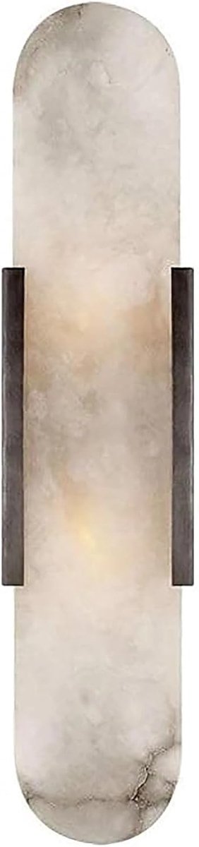 Metalen Wandlamp - Nachtlamp Slaapkamer - Decoratieve Verlichting - Marmeren Lampenkap - 35 cm Hoog - Zwart