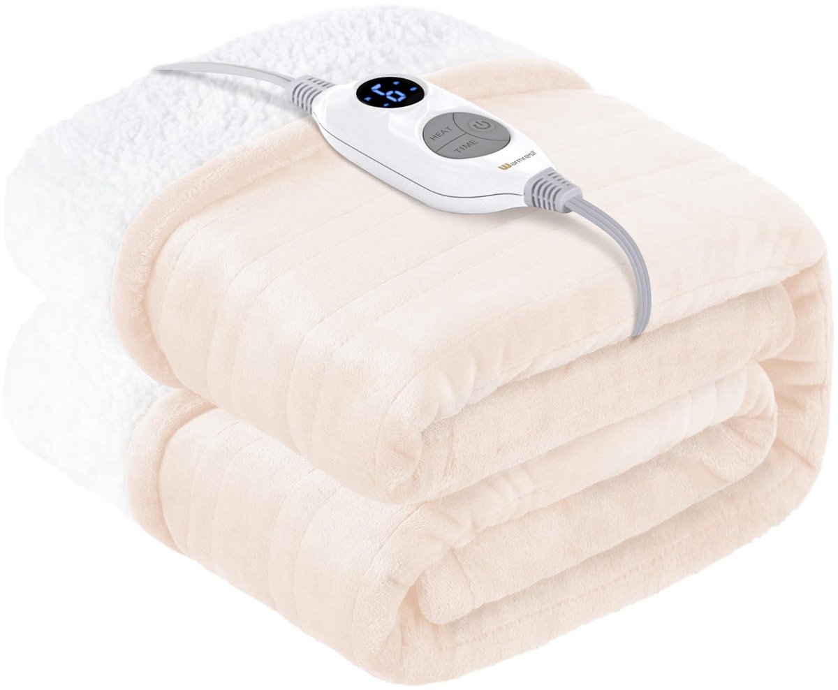 SnelShoppen - Warmrest Elektrische Deken 130 x 180 cm met Automatische Uitschakeling, 6 Temperatuurniveaus, Flanellen Sherpa, Oververhittingsbeveiligi