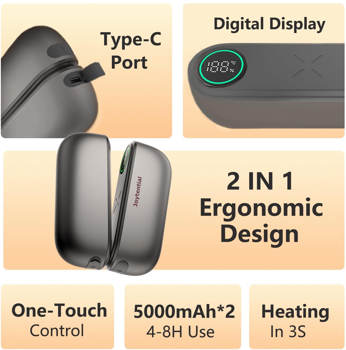 SnelShoppen - 10000mAh Oplaadbare Handwarmers Draagbare USB Handwarmer 2 in 1 Magnetisch Elektrisch Warmte Metallic Grijs Voor Buiten Activiteiten en — cadeau in Sport & Outdoor - foto 4