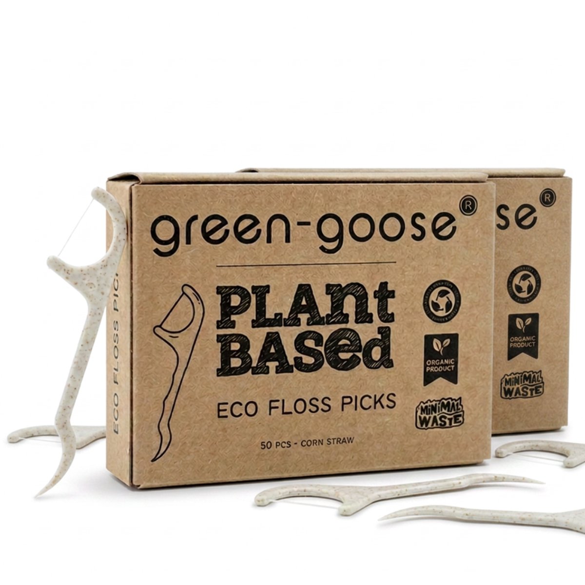 green-goose® Bio-Based Flossers - 100 Stuks - Gemaakt van Plantaardig Materiaal - Bioplastic Flosdraad voor Kinderen - Plantbased, Duurzaam, Ecologisch, Biologisch Afbreekbaar