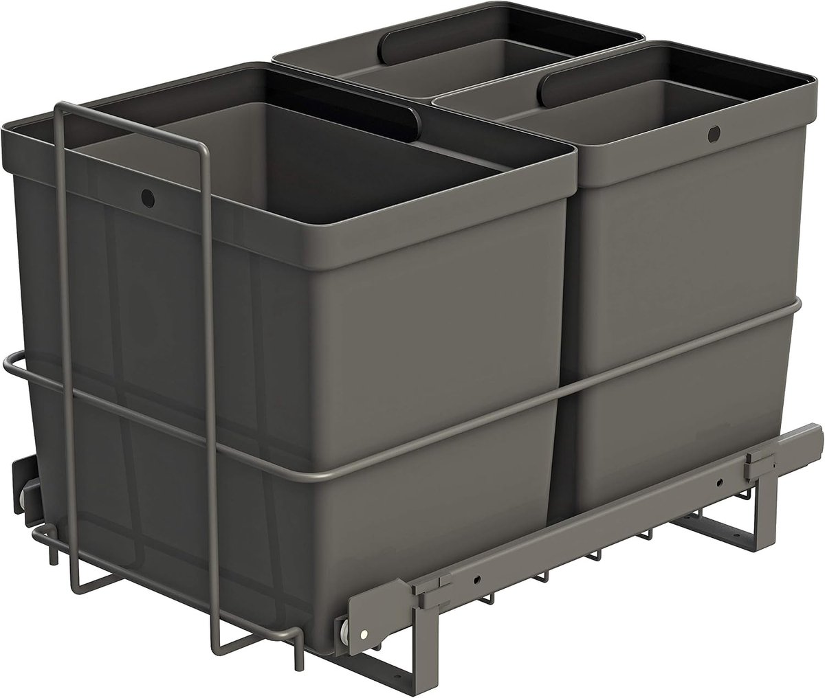 SnelShoppen - Inbouw Vuilnisemmer Uittrekbaar 16L + 2x8L Afvalemmer Mand Antraciet - Afvalscheidingssysteem Keuken Onderkast 33,2x48x35,5 cm