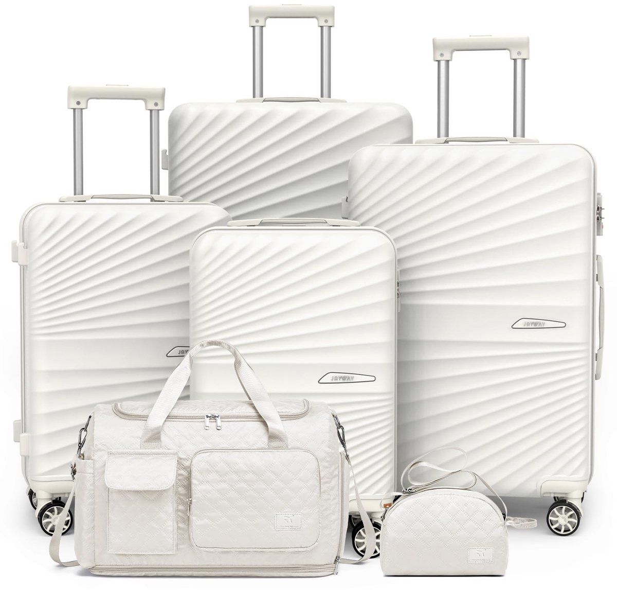 SnelShoppen - Joyway Kofferset Harde Schaal Lichte Reiskoffer Trolley Handbagage Set 6-delig met TSA-slot en 4 Wielen, Wit - Ideaal voor Vakantie en W