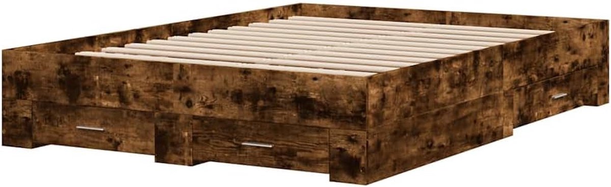 Bedframe met laden - Tweepersoonsbed ombouw - Slaapkamer organiseren - Massief houten constructie - 135x190 cm - Gerookt eiken