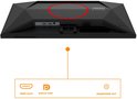 Achterkant van de zwarte AOC gaming monitor met poorten: HDMI 2x2.0, Display Port en hoofdtelefoonuitgang.