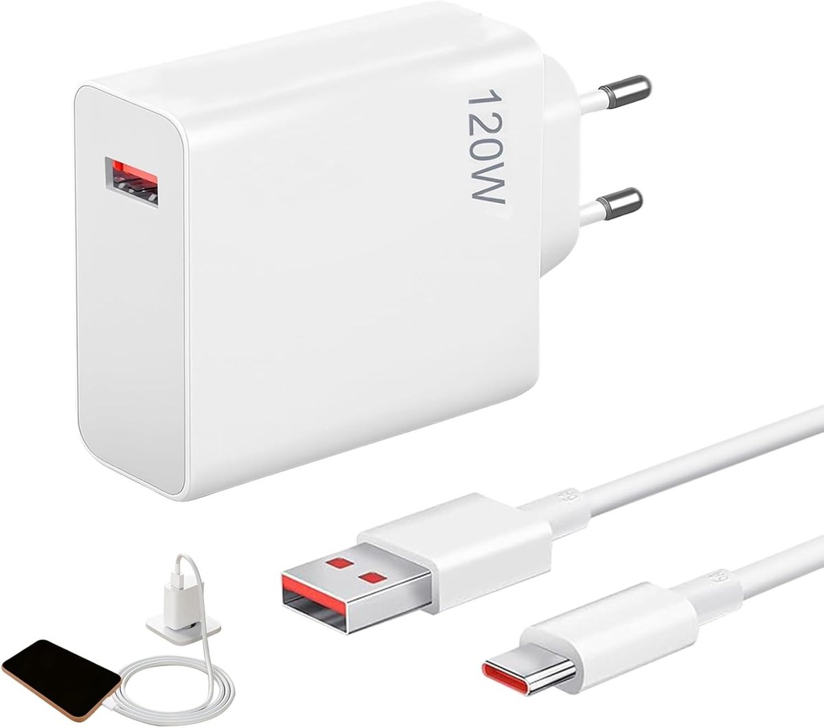Snelle 120W Oplader met 6A 2m USB C Kabel voor Xiaomi 14T Pro, 14 Ultra, 13T Pro en Meer Apparaten