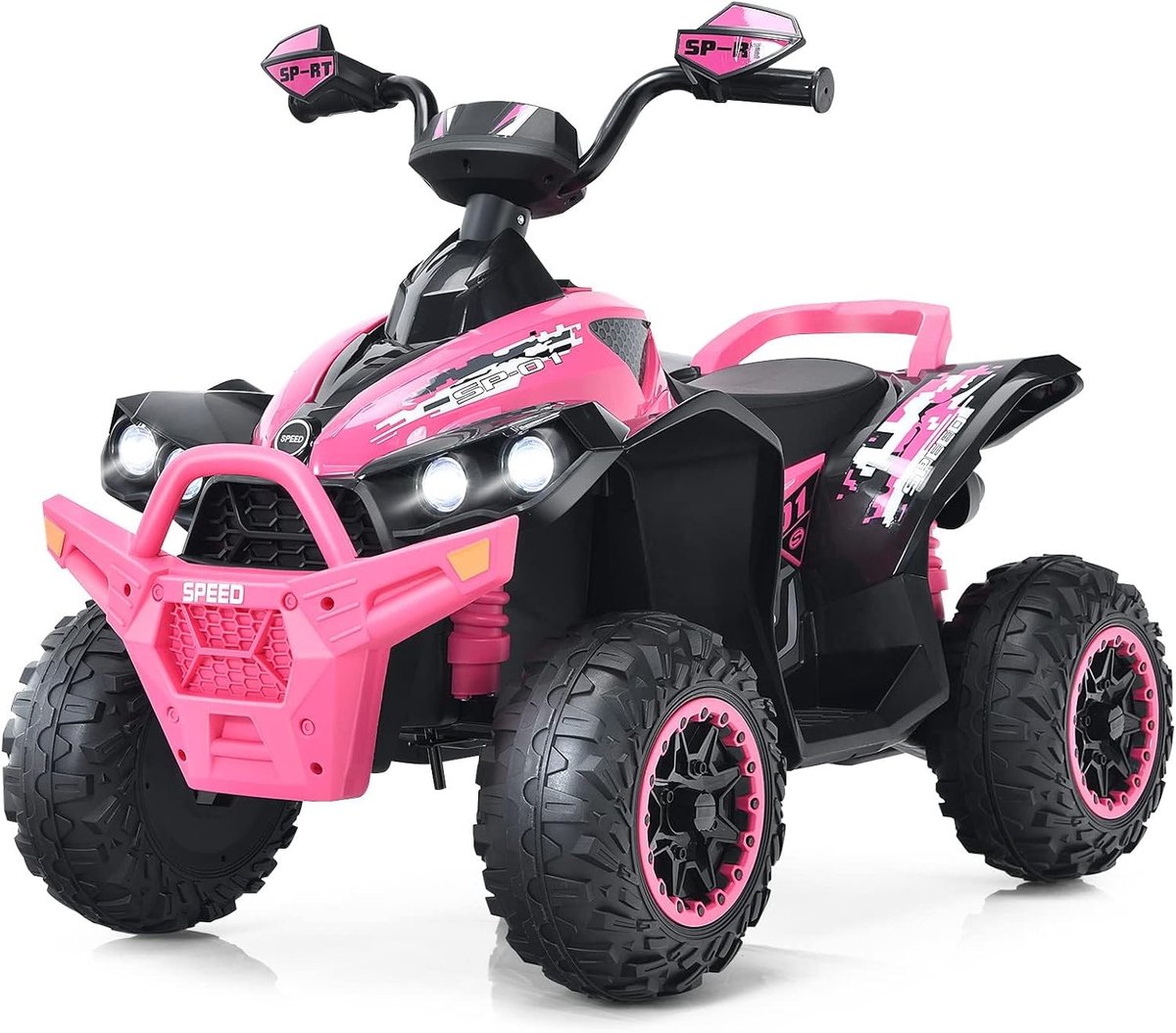 COSTWAY Elektrische kinderquad, 12 V, elektrische quad met muziek, claxon en led-koplamp, kinderquad 2,2-4,3 km/u, kinderauto voor peuters vanaf 3 jaar (roze)