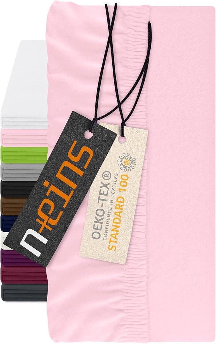 SnelShoppen - Topper Fitted Sheet - Jersey Hoeslaken 100% Katoen - 180-200 x 200 cm - Roze - Perfecte Pasvorm voor Matras Topper