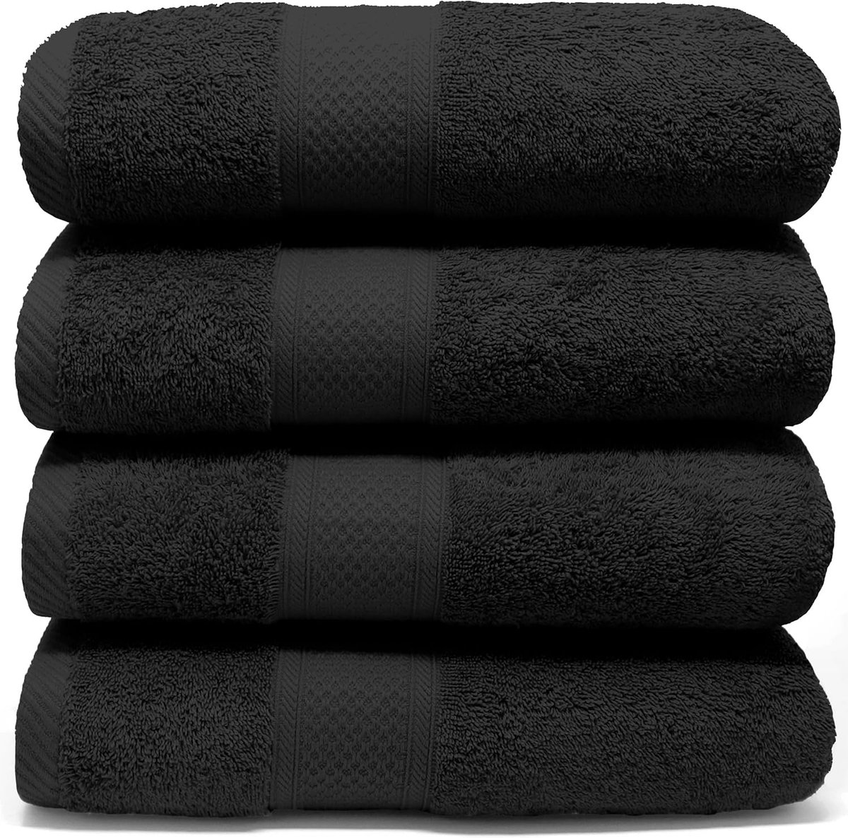 SnelShoppen - Luxe Badhanddoeken Set van 4, Extra Zachte en Absorberende Handdoeken, 70 x 130 cm, 550 g/m², 100% Katoen, Zwart, Perfect voor Thuis en