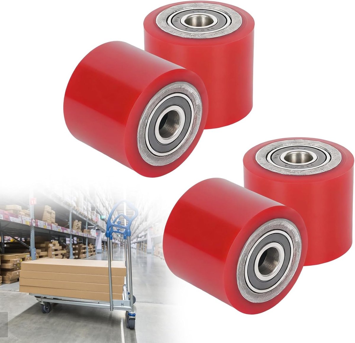 Hefwagenwielen 4 stuks - Rolwielen vorkheftruck - Materiaal verplaatsen - Lage slijtage en rolweerstand - 80 x 60 mm - Zwart