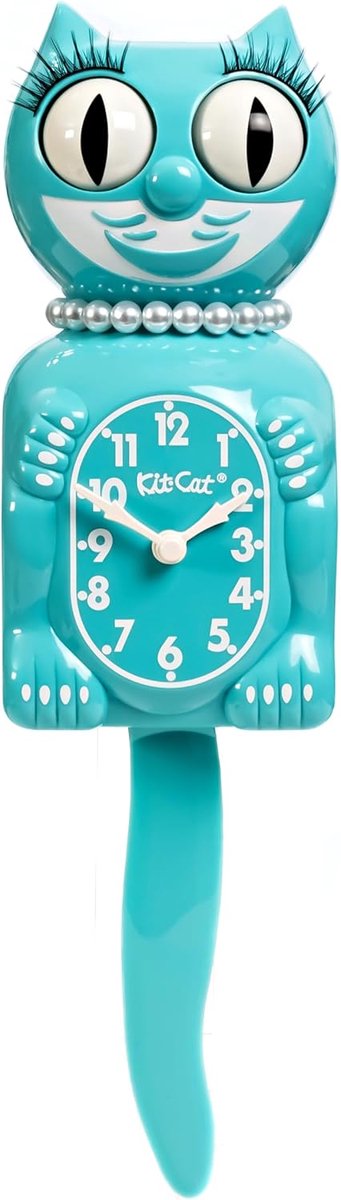 SnelShoppen - KIT CAT Klock Vivid Blue Turquoise Klok met Rollende Ogen en Kwartsbeweging, Vintage Design, 40 cm, Beperkte Editie, Perfect voor Woonka