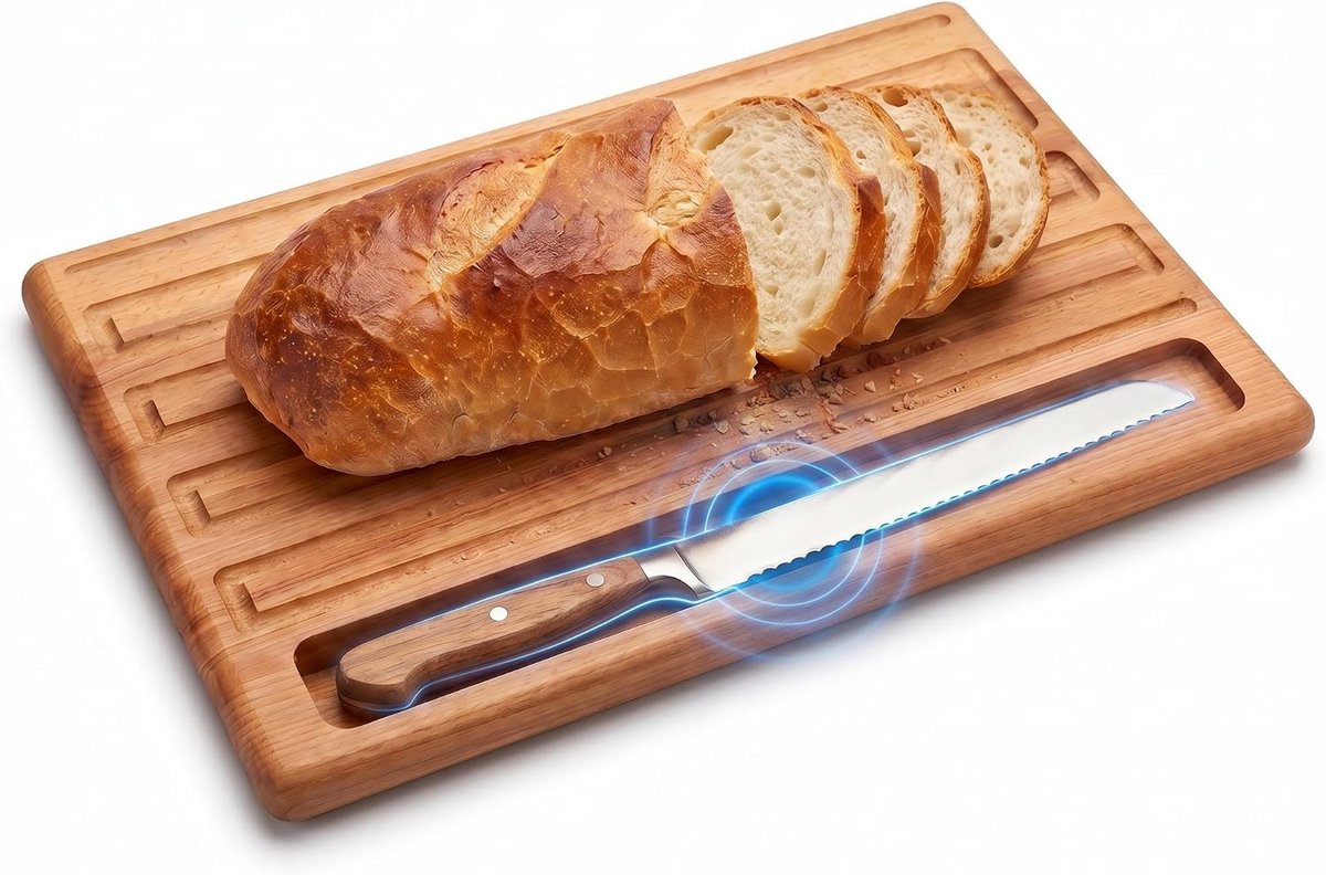 SnelShoppen - Broodsnijplank met magnetische messenhouder en kruimelgroeven 39x26cm | Massief hout, veelzijdig gebruik, keukenaccessoire