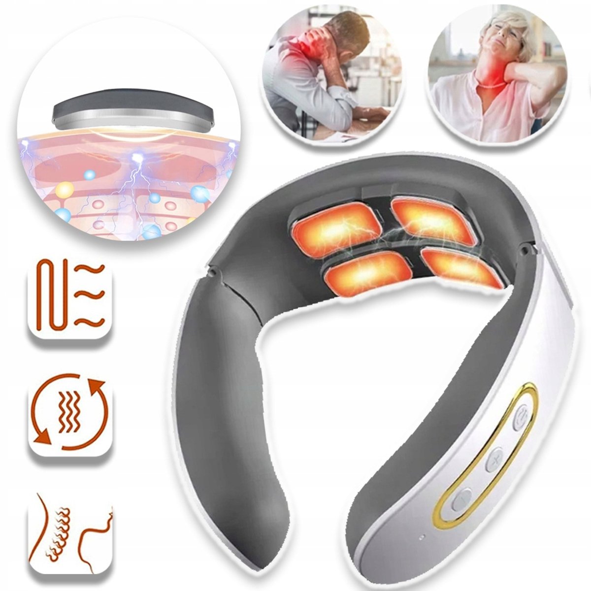 Elektrische Nekmassage Apparaat - 4 Diep Kneed Knoppen 42°C Warmtetherapie - 6 Massagestanden 9 Niveaus Automatische Timer Draagbaar - Voor Pijnverlichting En Ontspanning - Wit