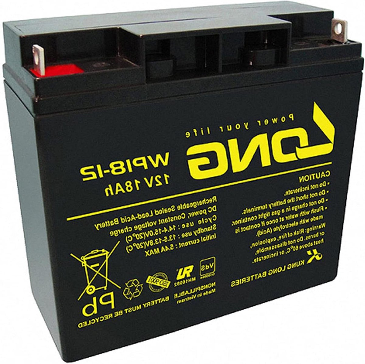 Oplaadbare Batterij - AGM Accu - Energievoorziening - Onderhoudsvrije Werking - 12V 18Ah - Zwart