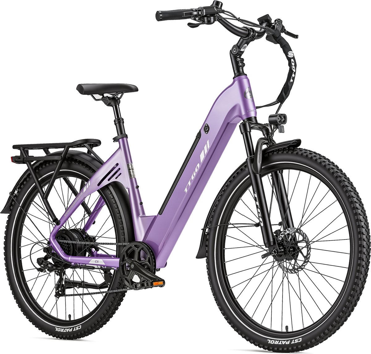 TTGO C5 Elektrische Fiets – 250W Motor – 48V 13.5Ah Accu – 90-110 km Bereik – 27.5"×2.4" Banden – Drievoudige Vering – Shimano 7s – Hydraulische Schijfremmen - Paars