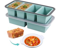 Siliconen Vriesvorm Set (2-delig) met Deksel – Portie Invriesbakjes voor Soep, Saus & Babyvoeding – Stapelbaar & Lekvrij – Meal Prep Container