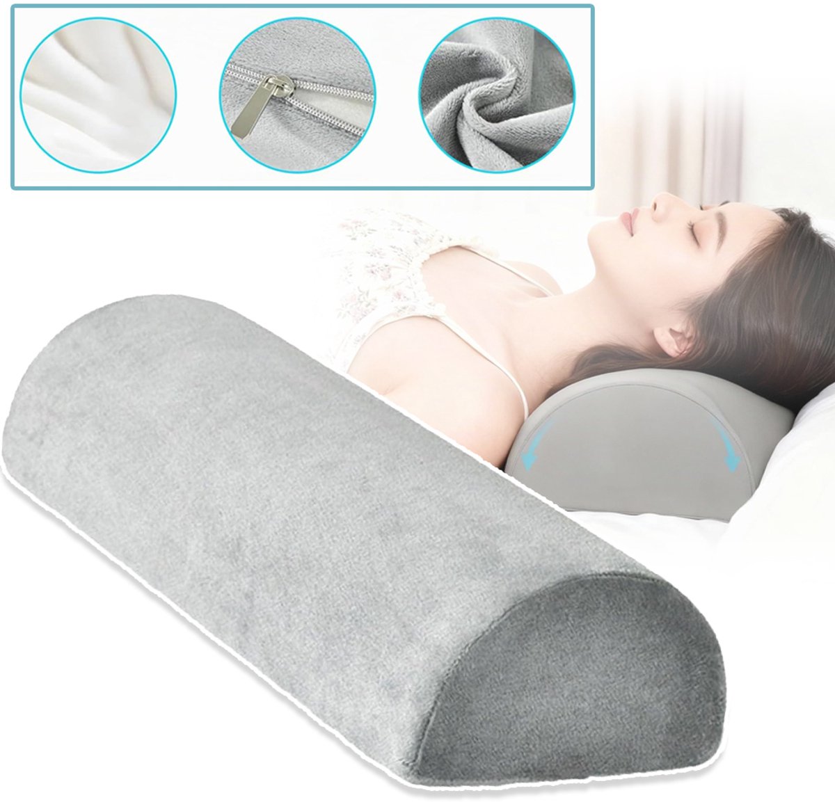 Ergonomisch Halfrond Beenkussen Met Traagschuim En Wasbare Ijzijden Hoes - 41x18 cm Ademend Draagbaar - Voor Zijslapers, Yoga En Ondersteuning Na Een Operatie
