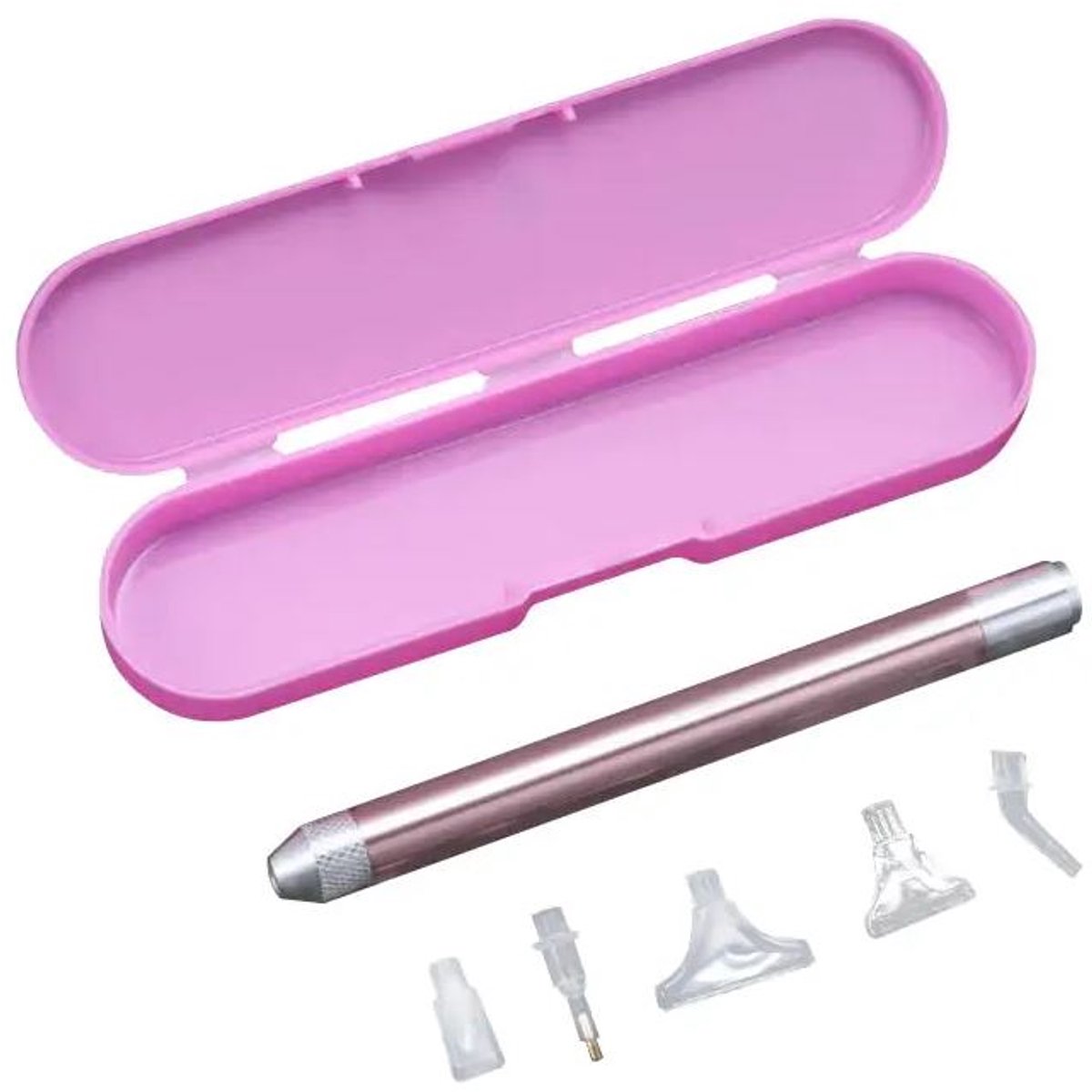 Diamond painting pen - Met verlichting - LED pen - Diamond painting tool - Inclusief 5 opzetstukken - Met opbergdoosje - Roze - Jonyx