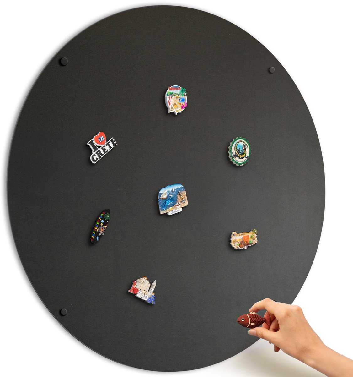 Wallfluent - Zwart staal metalen bord voor magneten - 100 cm - Ronde Magnetisch bord van metaal - Magneetbord voor vakantiemagneten