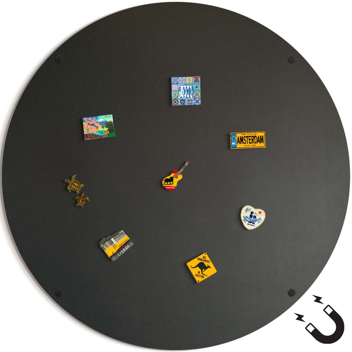 ArtPrintCave - Ronde metalen bord voor magneten - 100 cm - Zwart staal - Magnetisch bord van metaal - Magneetbord voor vakantiemagneten