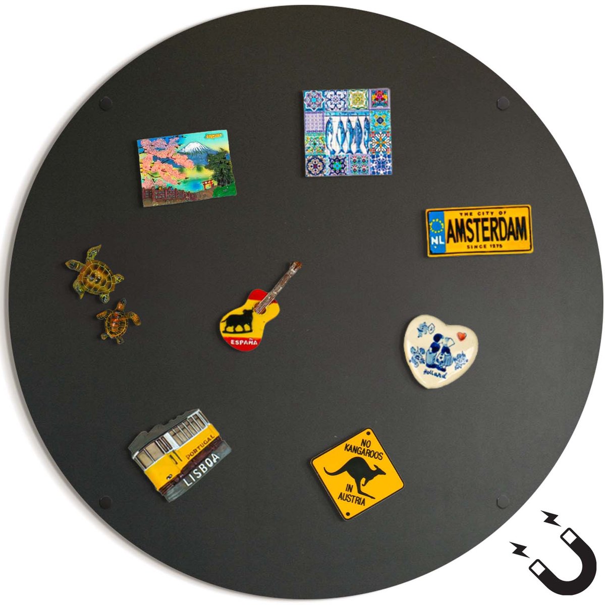 ArtPrintCave - Ronde decoratief metalen magneetbord - 50 cm - Zwart staal - Magneetbord voor vakantiemagneten - Metalen bord voor magneten