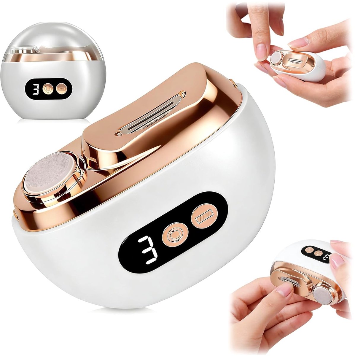 3-in-1 Elektrische Nagelknipper Met LED-Verlichting En Nagelvijl - 3 Snelheden Ingebouwde Opvangbak USB-Oplaadbaar 500 mAh - Veilig Voor Senioren En Kinderen - Wit