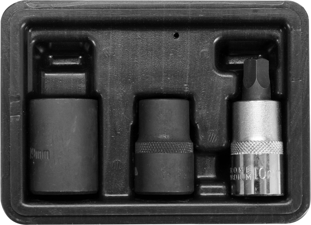 Professionele 5-Kant Remklauw Doppenset – 3-Delig (10, 14 & 19 mm) – Voor Bendix & Girling Remsystemen – 1/2" Aansluiting – Gehard CrV Staal – Inclusief Opbergkoffer